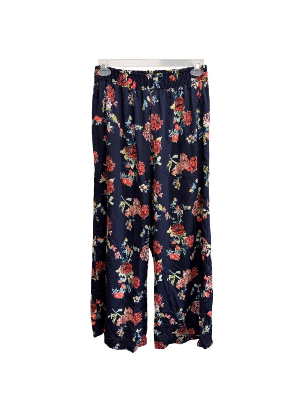 Living Doll Navy‎ Floral Wide-Leg Pants Elastic Waist 1X Polyester Lightweight